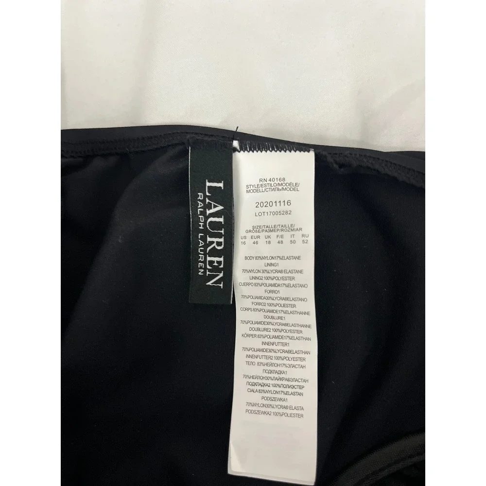 Lauren Ralph Lauren Minimalist Underwire One Piece Swimsuit Shirred Black 16 New